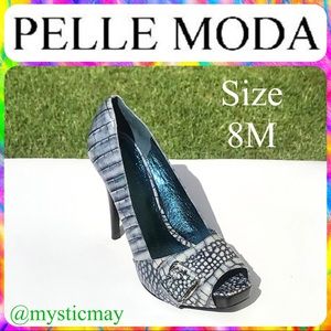 PELLE MODA Blue Gray Snakeskin Peep Toe Stiletto High Heels Pumps Size 8 M